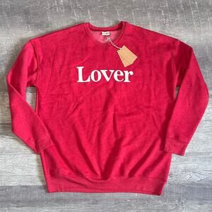 Oat Collective LOVER Red Pullover Sweatshirt NEW Womens XL Red Crewneck SOFT